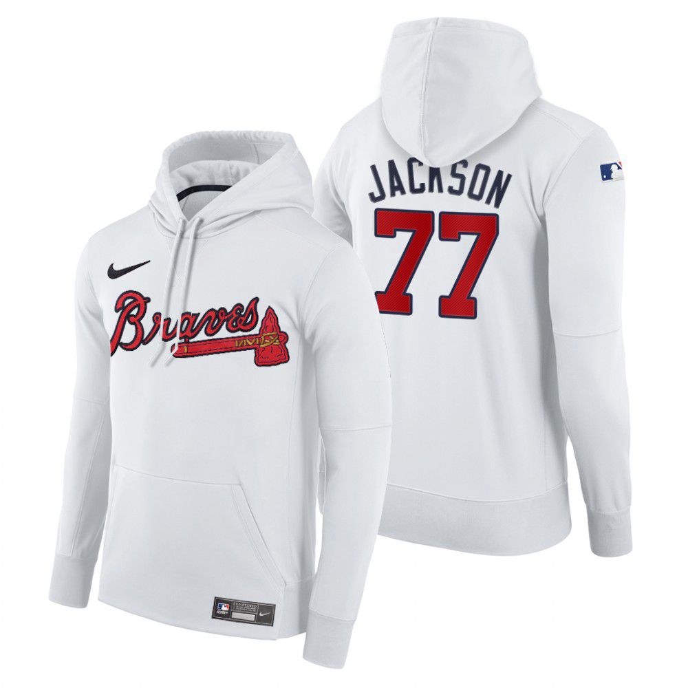 Men Atlanta Braves 77 Jackson white home hoodie 2021 MLB Nike Jerseys